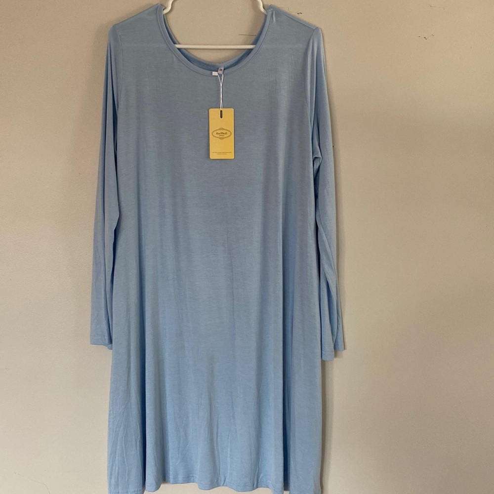 Pale Blue Long-Sleeved T-Shirt Dress